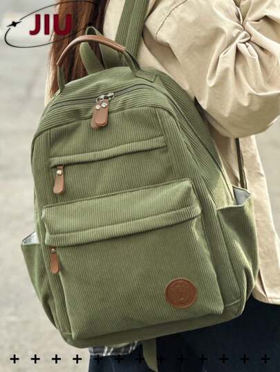 Mehrkammer-Rucksack im College-Stil aus Cord, passend für 15,6-Zoll-Laptop, Mehrtaschiger leichter Schulrucksack, multifunktionaler Tagesrucksack, Reisetasche mit großem Fassungsvermögen, praktische Pendlertasche, geeignet für Studenten, Mittel-/Oberschüler, Krankenschwestern, Lehrer, Geschäftsleute