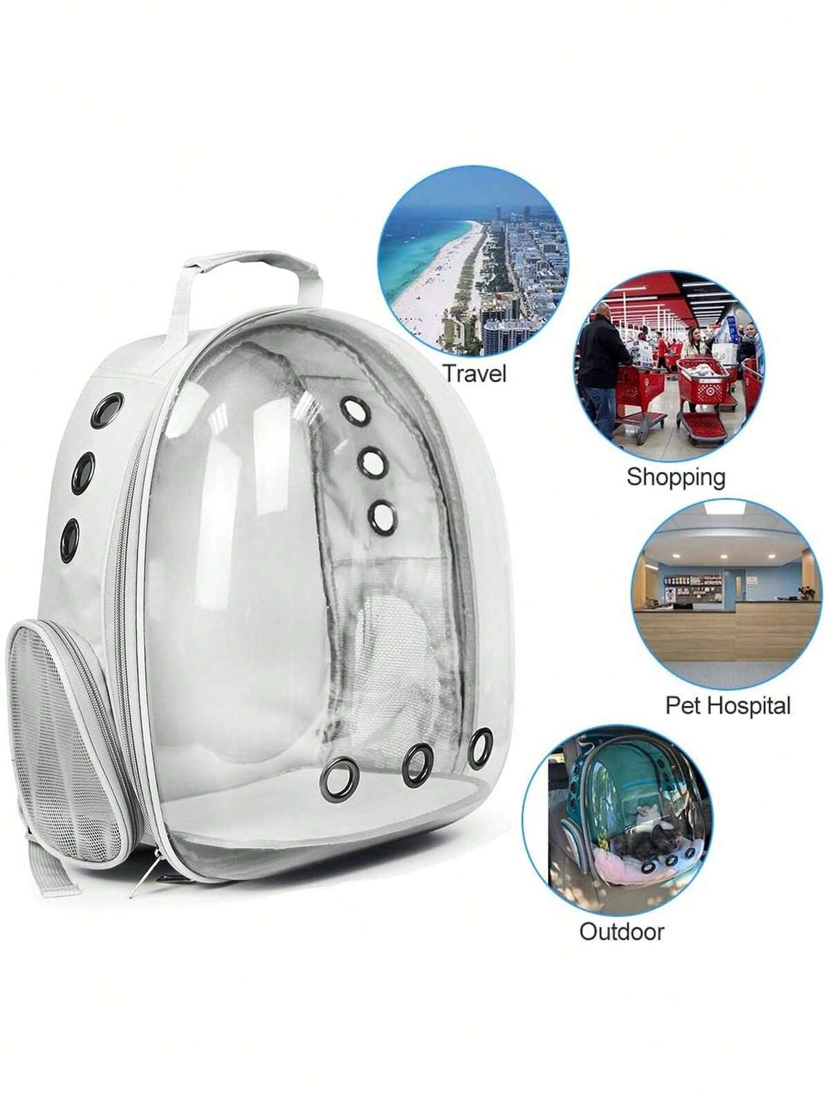 1 pièce Sac à dos de transport pour animaux de compagnie pour chats et chiots, capsule spatiale transparente et respirante, sac de transport extérieur pour chat 6
