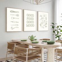 1/3件套无框鼠尾草绿厨房趣味帆布海报抽象蔬菜美食好心情语录墙面艺术印刷品极简复古美学装饰画，适用于公寓、客厅、餐厅、现代家居装饰 - A - 查看 2