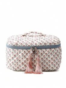 Large Capacity Floral Quilted Cosmetic Bag, Portable Cute Flower Travel Pouch Make Up Bag Toiletry Bag Makeup Storage Holiday Essentials - Multicolor - View 6
