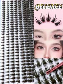 Queenice 330PCS Tapered Wheat Eyelashes, Super Large Capacity, Individual Cluster Thin-Stem Mini Lashes, Thick & Natural Lash Devil Lash Book, Suitable For Beginners And Students DIY, Easy To Apply, Must-Have For Parties, Travel, Holiday Gifts & Makeup - D - 查看 3