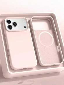 极简粉色磁吸液态硅胶保护壳，1个装，兼容 17 Air、16、14、13、12、15 Pro Max Plus，带绒面摄像头保护，春季礼物 - 淺粉色 - 查看 2
