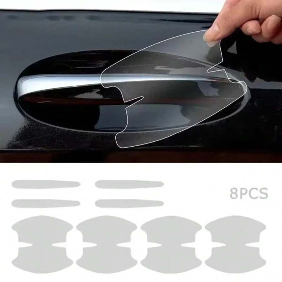 8 Pcs Universal Protective Stickers For Car Door Handle, Transparent Anti-Collision Protection Strip For Car Handle RZ4Y - A - View 1