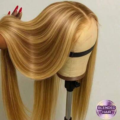 200% 密度 5x5 高清蕾丝闭合渐变假发 #P4/27 蜜金色波波头假发，蕾丝前额，13x4 高清蕾丝前额短波波头假发，无胶直发波浪波波头混合假发，女士款