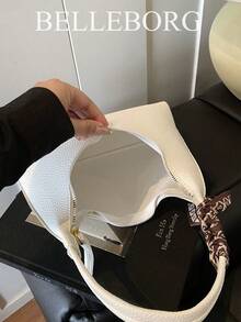 Fashionable Versatile Retro Printed Shoulder Bag With Scarf - White - View 11