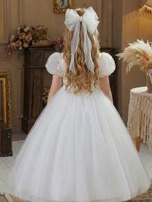 Girls' White Tulle Skirt, Flower Girl Dress For Wedding, Holiday, Party - White - View 8