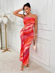 Amarilo Women's Sleeveless One Shoulder Cut Out Knitted Bodycon Long Mermaid Dress Casual Elegant Sexy Style Vacation Summer - Burnt Orange - View 5