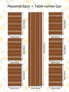 1/4/5/6/7pcs Minimalist Geometric Decor Set, Linen-Like Material, Suitable For Room, Dining Room, Fireplace, Placemats, Coasters, Home Decor - Brown - View 12