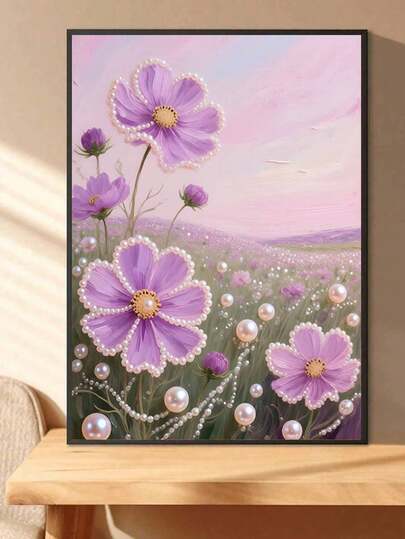 EGUARTE 这款全新珍珠油画套装，以紫色花卉为主题，是一款无框工艺品，非常适合卧室装饰、客厅墙面艺术、房间点缀艺术装饰。是馈赠亲朋好友的完美礼物。