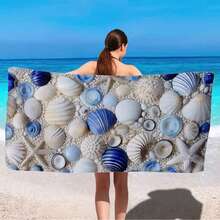 1pc Starfish & Shell Print Ultra-Soft Microfiber Beach Towel - Super Absorbent Quick Dry, Large Size, Soft & Lightweight For Travel, Pool, Beach Use (3 Size Options), Fast Drying Material, Ideal For Outdoor Enthusiasts - 4 - View 1