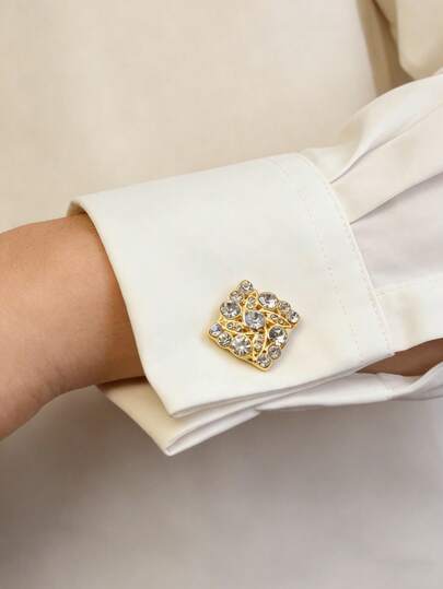 1pc Fashionable Minimalist Luxury Diamond Flower Design Cufflinks, Women's Brooch Clip, High-End Fashion Accessory, Tie Clip, T-Shirt, Women's Matching, Women's Party Luxury Dress Cufflinks, Suitable For Daily Use, Gift For Friends, Holiday Gift, Family Gift