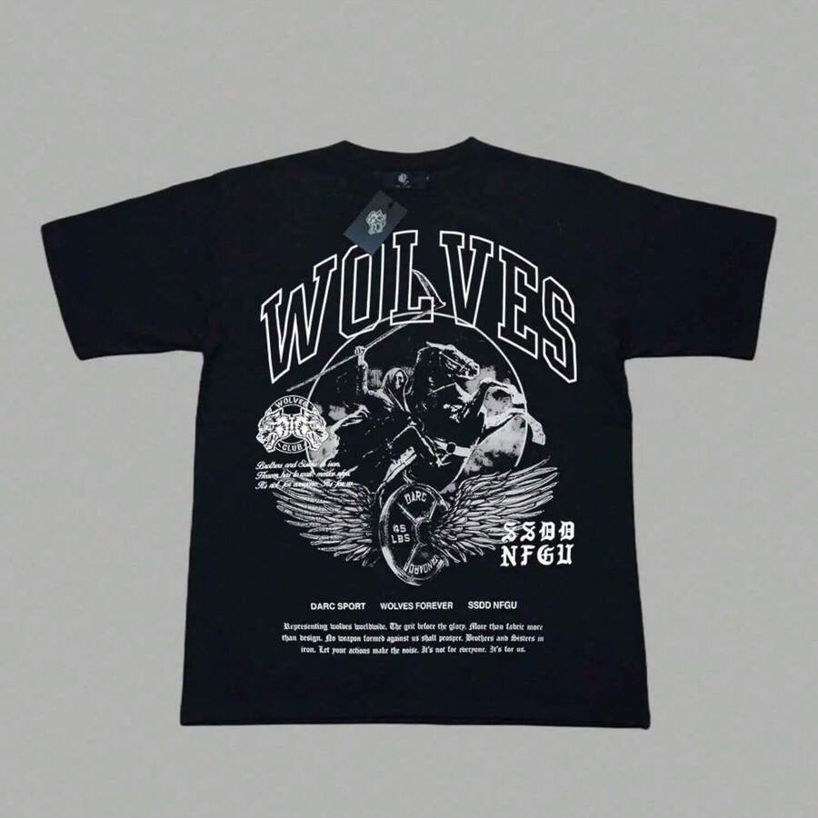 Darc Wolves Sport Oversized Men T-Shirts Fitness Bodybuilding Gym Short Sleeve Lightning Skull Tee Workout Men Darcs Wolf Shirts - màu đen - Xem 1