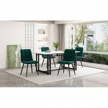 140x80cm Black Dining Table With 4 Chairs Set, Modern Kitchen Dining Table Set, Dark Green Velvet Dining Chairs, Black Iron Leg Table - Dark Green - View 2