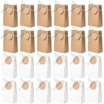 50pcs Vintage Kraft Paper Gift Boxes Set, White & Brown Dual-Color Packaging Boxes With DIY Tags & Strings, Suitable For Birthday, Wedding, Party Gifts