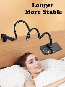 360° Rotatable Bedside Phone Holder, Hands-Free, Stable No Shaking, Soft Grip Long Arm Clamp Phone Stand - Black and White - View 1