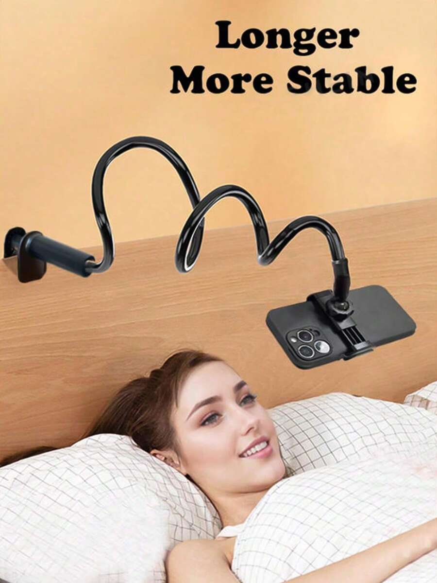 360° Rotatable Bedside Phone Holder, Hands-Free, Stable No Shaking, Soft Grip Long Arm Clamp Phone Stand - Black and White - View 1
