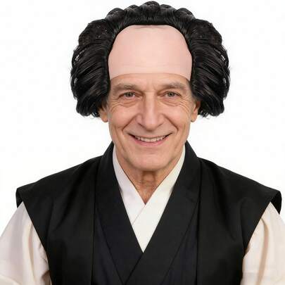 男士光头假发 | 狂野凌乱小丑老男人搞笑角色扮演假发 | 短款绿色、金色、黑色、红色合成耐热纤维假发，适用于节日服装派对、恐怖电影角色扮演、恶作剧道具、恐怖主题活动和戏剧舞台表演 | 成人新奇秃头头饰 | 逼真光头顶部，蓬松头发 | 均码