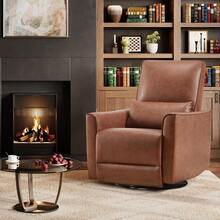 Silla reclinable giratoria para adultos, silla de cuero PU de asiento profundo con cojín de peluche 1.5X, capacidad de 350LB, 135 ° reclinable cómodo balanceador de planador para sala de estar y dormitorio - marrón - Ver 5