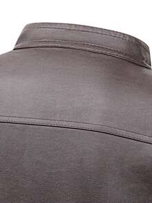 Chaqueta de cuero de motocicleta retro casual para hombre AHTELB, primavera/otoño, abrigo de cuero de unicolor elegante y atractivo, estilo de carreras de otoño - Café integral - Ver 5