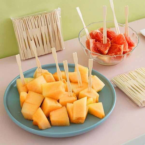800pcs/Set Disposable Two-Prong Fruit Picks, Wooden Fruit Skewers, Cake & Dessert Forks, Mini Bamboo Appetizer Picks, Party Disposable Food Picks For Fruit, Snacks, Desserts