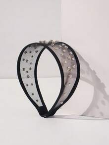 1pc Women's Fashionable Elegant Mesh Beaded Rhinestone Wide-Brimmed Hollow Headband Hair Band Diadema Hair Hoop - Multicolor - View 6