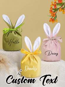 Personalized Rabbit Easter Gift Bag, Rabbit Bag, Gift Bag, Candy Gift Bag, Velvet Rabbit Drawstring Bag, Christmas Gift Bag, Easter Gift Bag, Baby's First Easter, Rabbit Ear Bag, First Easter Gift, Easter Egg Bag - Multicolor - View 3
