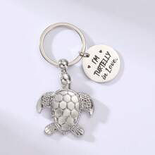 合金钥匙扣，献给海龟爱好者，“我爱海龟”刻字圆形吊坠，创意海龟造型汽车钥匙链 - 彩色 - 查看 6