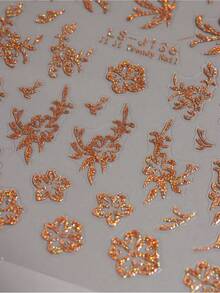 2片装3D金银闪粉不规则线条花朵美甲贴纸，自粘金属花卉美甲贴花，抽象线条花瓣设计，闪亮亮片花朵美甲贴纸，适合女性女孩DIY美甲装饰用品，奢华闪亮花卉美甲配件 - 彩色 - 查看 8