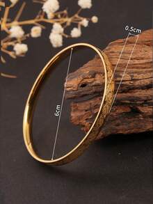 1pc Stainless Steel Bangle Bracelet, Material, Harmless To Body, Eternal Classic Element, High Quality Minimalist Style For Daily Wear - Gold - View 3