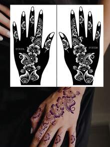 2sheets Floral Print Tattoo Stencil - Black - View 7