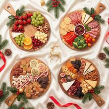 Wood Charcuterie Board With Handle - 12 Inch Round Serving Tray, Multi-Functional Cutting Board For Kitchen, Cheese, Bread - Multicolor - View 2