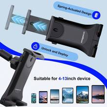 xnyocn 多功能车载手机支架，带伸缩臂、柔性鹅颈管、强力吸盘底座、360°旋转，适用于安全安装平板电脑和智能手机 - 黑色 - 查看 11