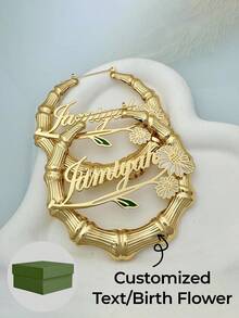 Personalized Birthflower Name Hoop Earrings: Gold Floral Jewelry, Birthday Gifts, Gift Box Included, As A Daily Gift, Valentine's Day - 7cm - Gold - View 8