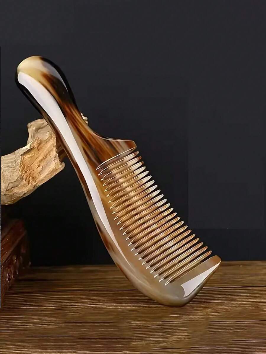 Large Horn Comb, Thick Massage Brush With Plastic Teeth, ABS Plastic Handle, Suitable For All Hair Types, Natural Material, Unique Comb Pattern