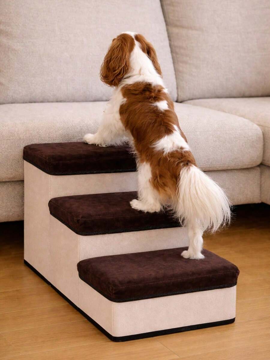 Foldable Pet Stairs, Non-Slip High Capacity Pet Ladder With Thick Bottom Board, Small Dog Stairs With Collapsible Rack