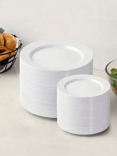 50/25/12pcs White Round Dinnerware Set, Salad Plates, Suitable For Cakes, Desserts, Salads, Burgers, Sandwiches, Sushi, Ideal For Weddings, Easter, Graduation Parties, Outdoor Garden Dining, Valentine's Day, New Year, Mother's Day Gifts, Back To School, Ramadan, Suitable For Various Parties (Full Tableware Set, Plates, Trays, Dishes, Kitchen Utensils)