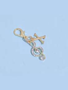 1pc Fashionable Elegant Lobster Clasp Rhinestone Music Note & Letter Shaped Keychain Pendant, Hollow Design With Embedded Rhinestones, Suitable For DIY Shoe Charms, Key Chains, Gift Packaging And Birthday/Holiday Gifts - Gold - View 25