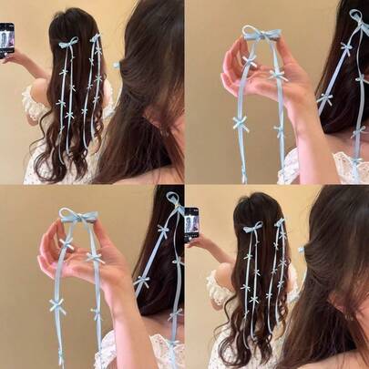 Cute Bowknot Ribbon Hair Clip, Elegant Long Butterfly Ribbon Hair Accessory