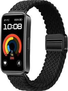 尼龙表带，兼容华为手环10/9/8，编织弹性表带，运动表带，智能手表表带，柔软透气，替换表带，磁扣，男女通用 - 黑色 - 查看 8