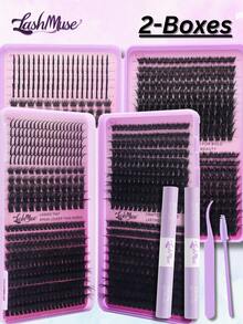 1360PCS/680PCS Lash Clusters With Spikes Wispy Eyelash Clusters Kit, T50+80D+100D+120D Faux Mink Individual Lashes, 0.31-0.63inch Spikes Lash Clusters, Lash Clusters Kit, Individual Lashes With Lash Bond And Seal, Tweezers & Brush, Perfect For Daily Wear, Weddings, Parties, Halloween, Christmas, And Special Occasions, Eye Lash Clusters, Individual Eyelashes, Lashes, Fake Lashes, Beauty & Health, Festive Glam Beauty - 紫色 - 查看 7