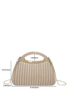 新款彩虹编织晚宴包，金色手柄链条斜挎包，小众高端手拿包，拉链手提包，度假风单肩包，复古金色手柄彩虹编织晚宴包，法式小众设计，可拆卸链条 - 米色 - 查看 10