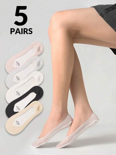 5/3/1 Pair Women's Ice Silk Mesh Invisible No-Show Boat Socks, Thin Breathable Anti-Slip Non-Falling Off Shallow Mouth Short Socks For Daily Wear