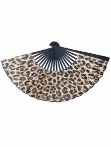 1pc Fashion Leopard Print Bamboo Folding Fan, Black Frame, Elegant Princess Style, Lightweight Portable Hand Fan, Suitable For Summer Travel, Beach And Daily Use, Y2K Aesthetic - Multicolor - View 6