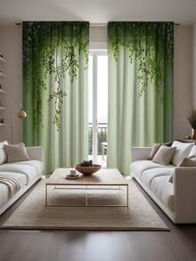2pcs Fresh Green Vine Leaf Semi-Sheer Curtains, Polyester Material, Hand Washable And Machine Washable. No-Drill Rod Pocket Hanging Style. Spring Style, Suitable For Bedroom, Living Room And Kitchen, Perfect For Home Decor And Room Divider. - Multicolor - View 8
