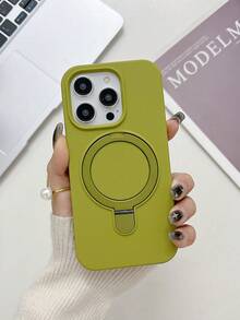 Magnetic 1pc Luxury Matte Silicone Invisible Ring Holder Phone Case, Compatible With IPhone 17 Air 16 15 14 13 12 11 Pro Plus Max, Supports Wireless Charging - Dark Green - View 6