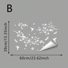 1/2pcs White Floral Branch & Hummingbird Silhouette Static Cling Window Sticker, Removable Glass Decal For Sliding Door, Living Room Home Decor - Branches - View 11