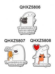 1件猫女弗莱肯表情包趣味卡通人物胸针，可爱动物饰品，送给朋友的礼物 - 彩色 - 查看 4