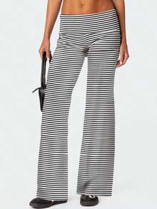 Fold Over Yoga Pants For Women Elastic Waist Low Rise Straight Leg Sweatpants Y2k Solid Color Stretchy Loose Gym Lounge Leggings Back To School Clothes For Teen Girls - 黑與白 - 查看 2