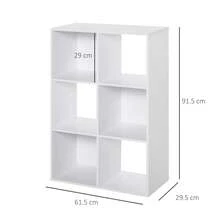HOMCOM Libreria Bianca per Casa e Ufficio, Scaffale dal Design Moderno con 6 Scomparti in Legno, 91.5x29.5x61.5cm - A - Visualizzare 3
