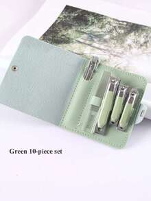 10pcs Nail Care Set, Nail Clipper, Nail Trimmer, Nail File, Cuticle Nipper, Stainless Steel Manicure Tools, Green/Gray/Beige, Suitable For Travel And Home Use - Multicolor - View 1